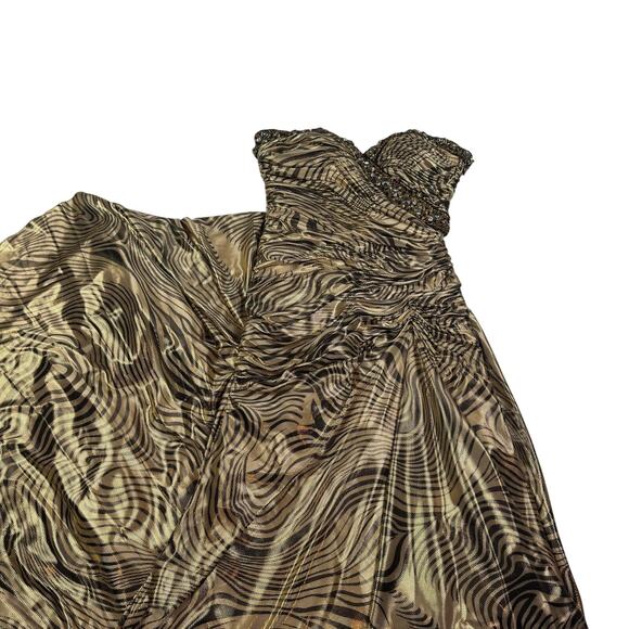 Mac Duggal Couture Metallic Gold Lame Abstract Animal Print Evening Gown Size 2 - Picture 3 of 12